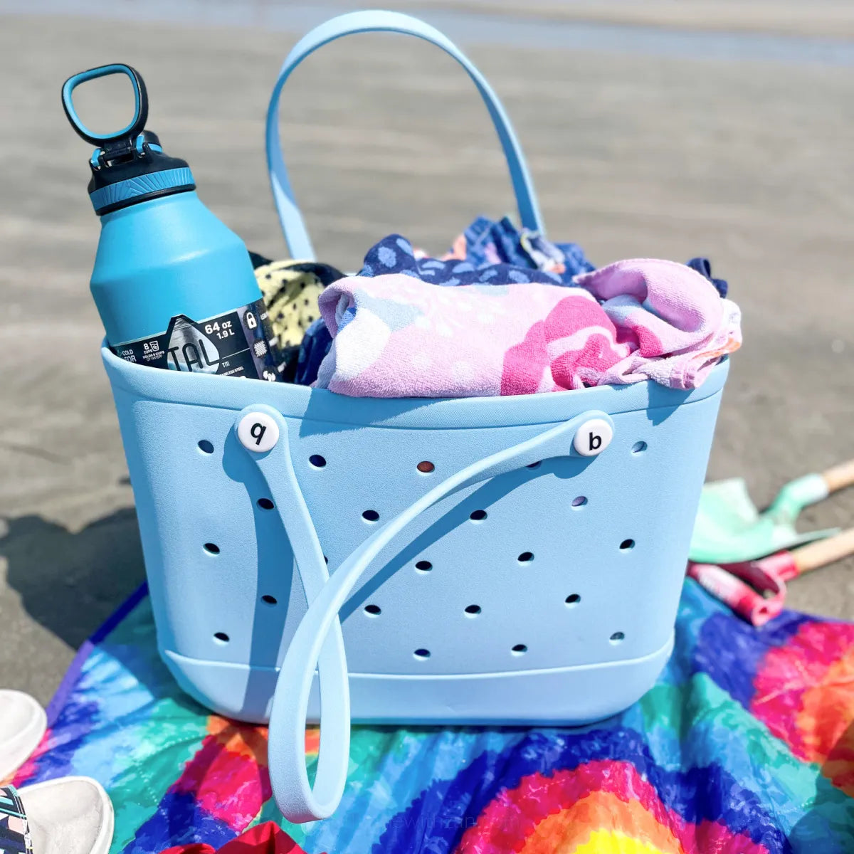 Medium blue summer buckets bag+ large transparent inner bag + Free portable sunscreen applicator